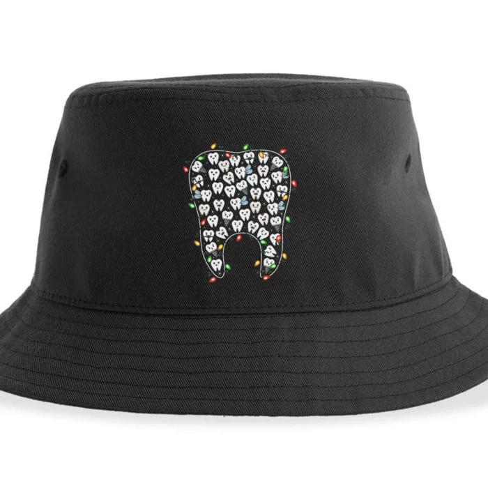 Dental Tooth Christmas Lights Dental Hygienist Dentist Xmas Sustainable Bucket Hat