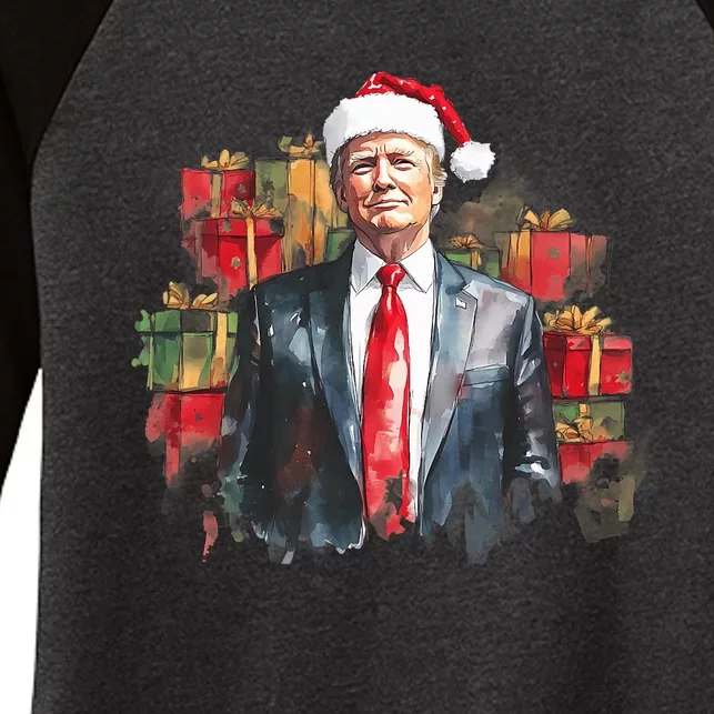 Donald Trump Christmas Trump With Santa Hat Women's Tri-Blend 3/4-Sleeve Raglan Shirt