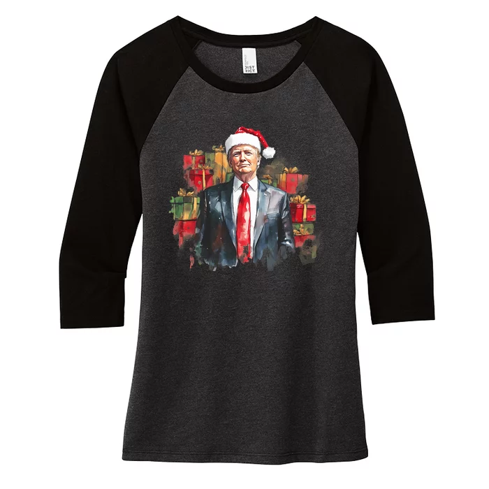 Donald Trump Christmas Trump With Santa Hat Women's Tri-Blend 3/4-Sleeve Raglan Shirt