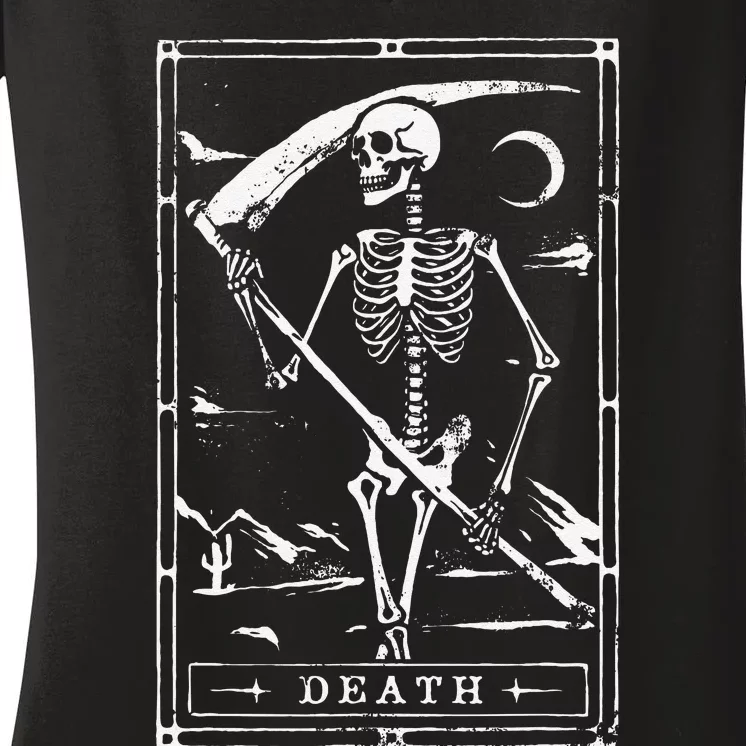 Death Tarot Card Goth Skeleton Grim Reaper Halloween Women's V-Neck T-Shirt