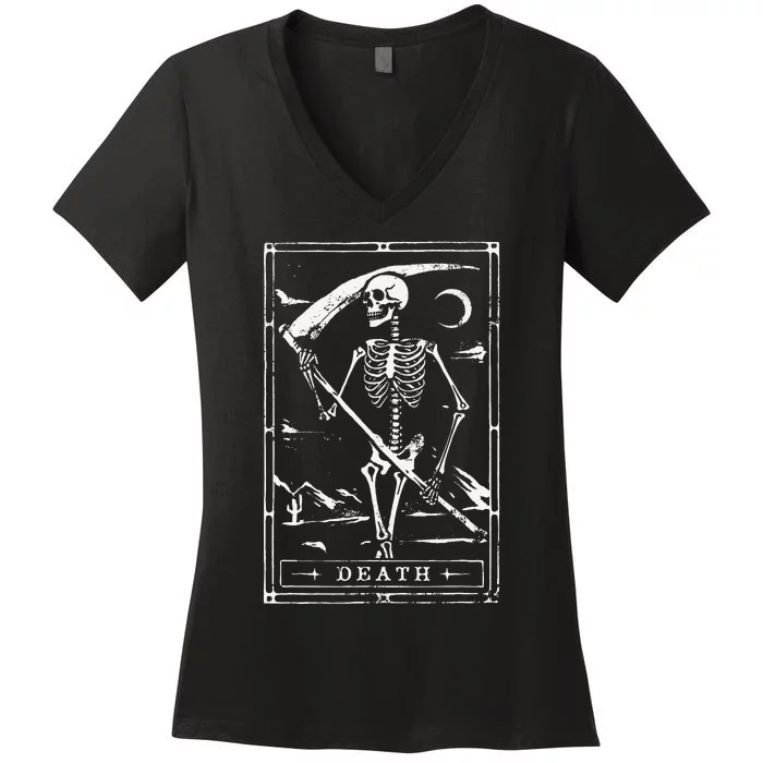 Death Tarot Card Goth Skeleton Grim Reaper Halloween Women's V-Neck T-Shirt