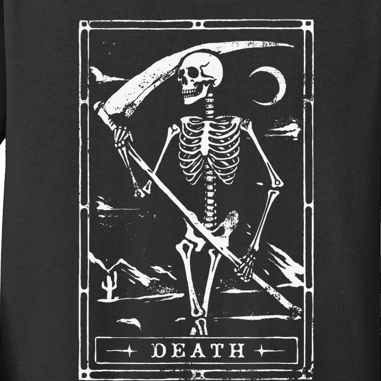 Death Tarot Card Goth Skeleton Grim Reaper Halloween Kids Long Sleeve Shirt