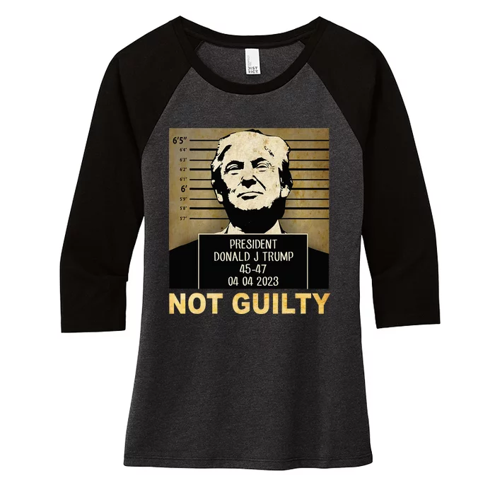 Donal Trump campaig releases mugshot Not Guilty Women's Tri-Blend 3/4-Sleeve Raglan Shirt