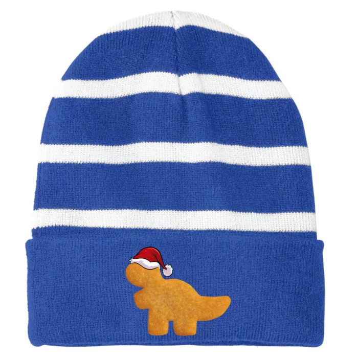 Dino Trex Chicken Nugget Funny Tyrannosaurus Christmas Funny Gift Striped Beanie with Solid Band