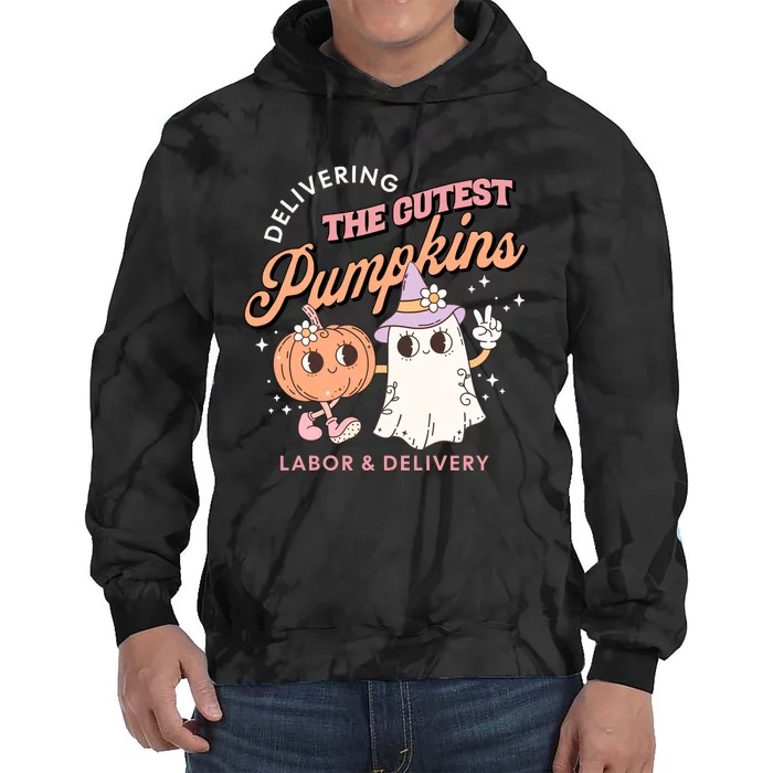 Delivering The Cutest Pumpkins Labor And Delivery Nurse Halloween Tie Dye Hoodie