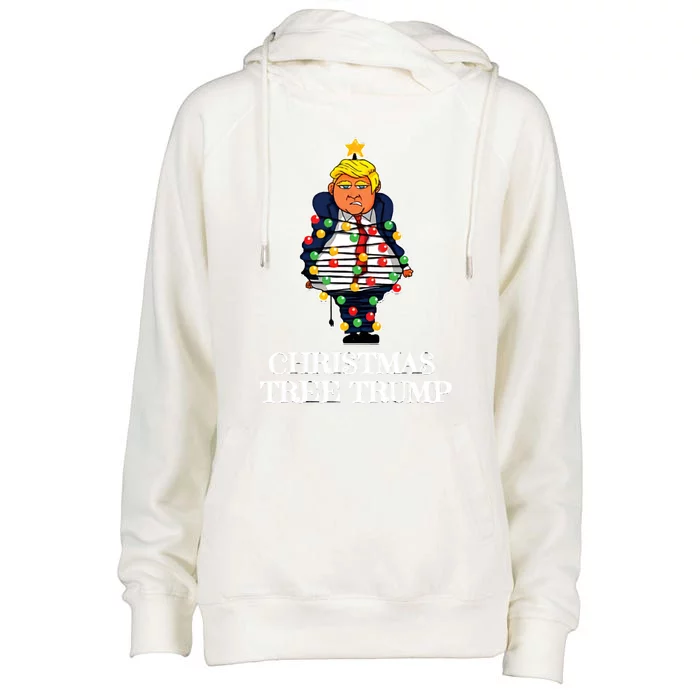 Donald Trump Christmas Tree Womens Funnel Neck Pullover Hood