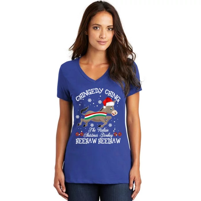 Dominick The Christmas Donkey Italian Donkey Christmas Gift Women's V-Neck T-Shirt