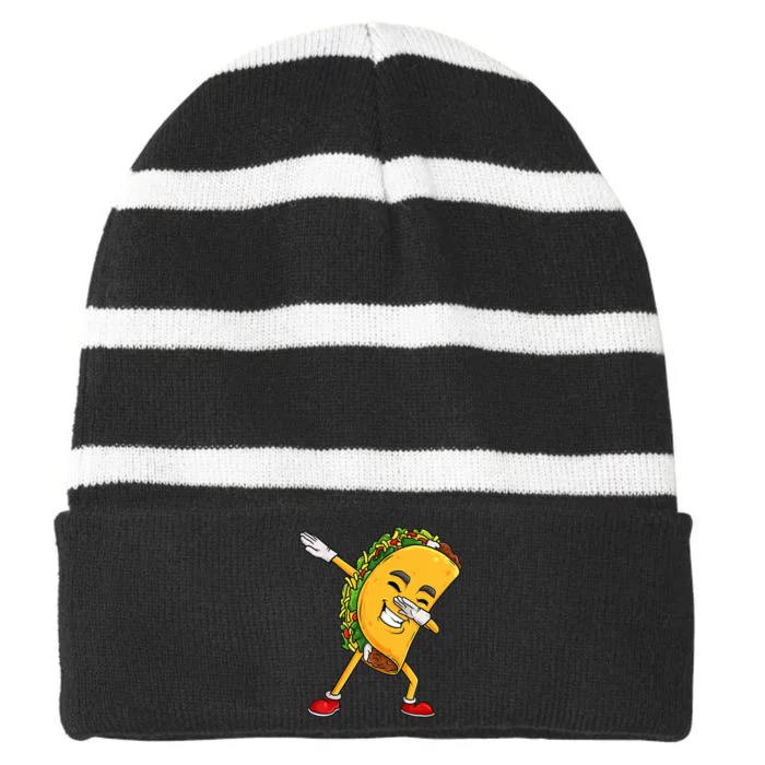 Dabbing Taco Cinco De Mayo Funny Boy Mexican Food Dab Striped Beanie with Solid Band