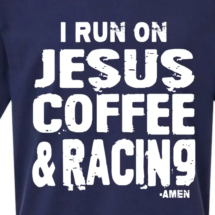 Dirt Track Car Racing Quote Jesus Coffee And Racing Gift Sueded Cloud Jersey T-Shirt