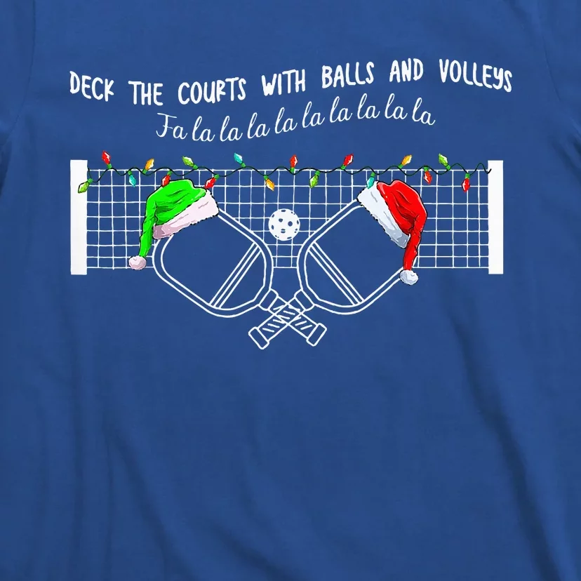 Deck The Courts With Balls And Volleys Christmas Pickleball T-Shirt