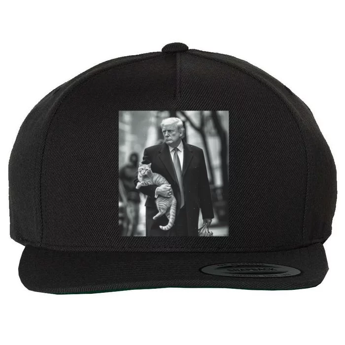 Donald Trump Carrying A Cat 2024 Gift Wool Snapback Cap