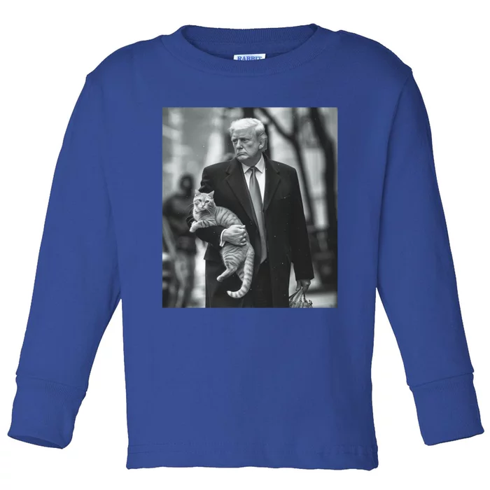 Donald Trump Carrying A Cat 2024 Gift Toddler Long Sleeve Shirt