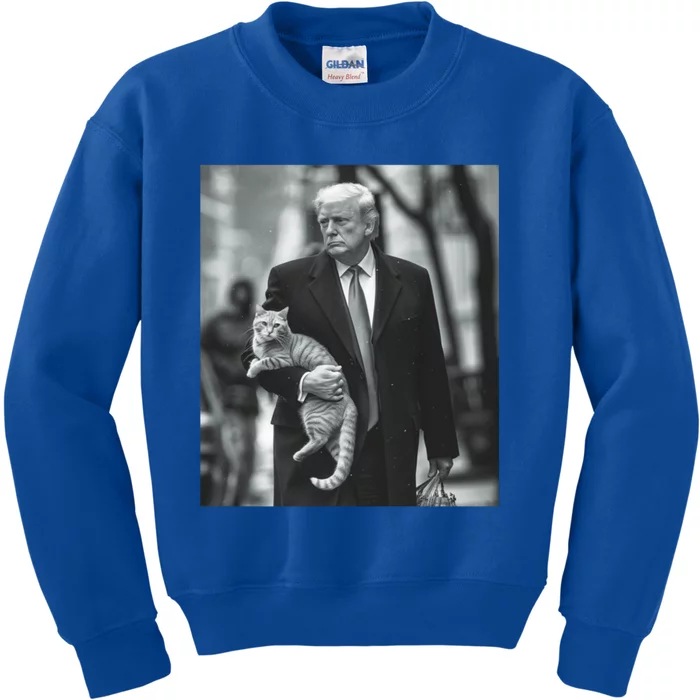 Donald Trump Carrying A Cat 2024 Gift Kids Sweatshirt