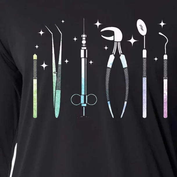 Dentist Tools Dental Assistant Technician Dentistry DDS Cooling Performance Long Sleeve Crew