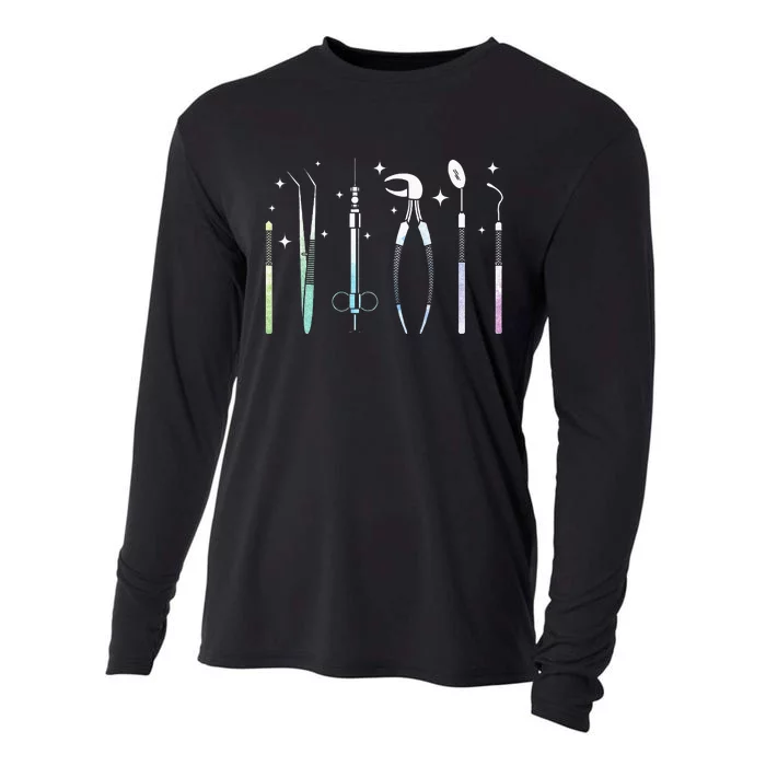 Dentist Tools Dental Assistant Technician Dentistry DDS Cooling Performance Long Sleeve Crew