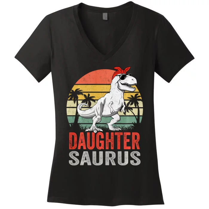 Daughtersaurus Trex Dinosaur Daughter Saurus Family Matching Long Sleeve Women's V-Neck T-Shirt