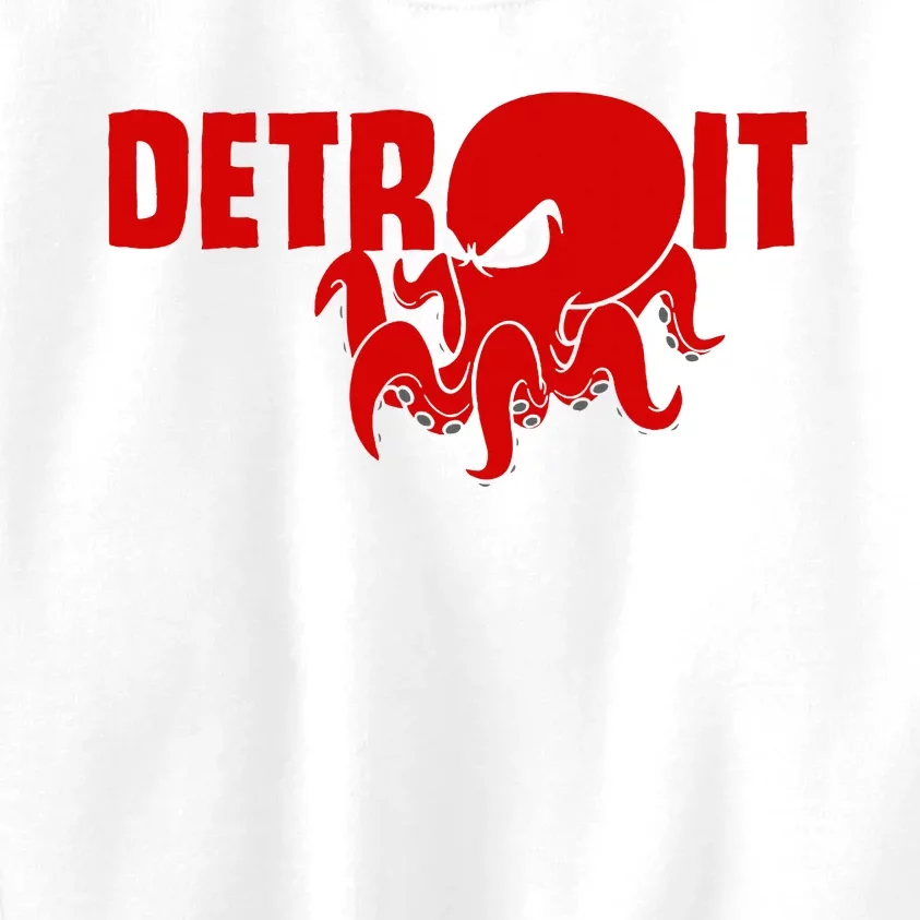 Down Town Detroit City Michigan Octopus Kraken Hockey Kids Sweatshirt