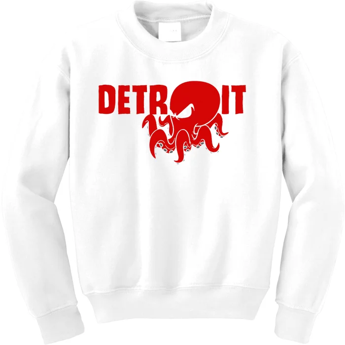 Down Town Detroit City Michigan Octopus Kraken Hockey Kids Sweatshirt