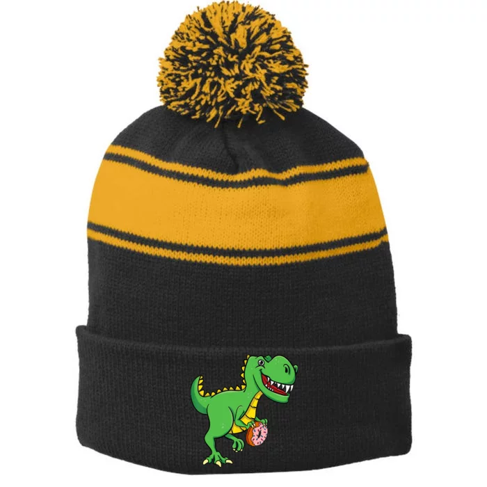 Donut T-Rex Doughnut Sprinkles Dinosaur Lover Sweet Dessert Stripe Pom Pom Beanie