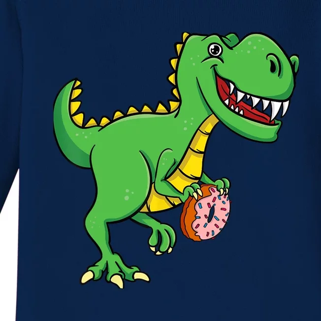 Donut T-Rex Doughnut Sprinkles Dinosaur Lover Sweet Dessert Baby Long Sleeve Bodysuit