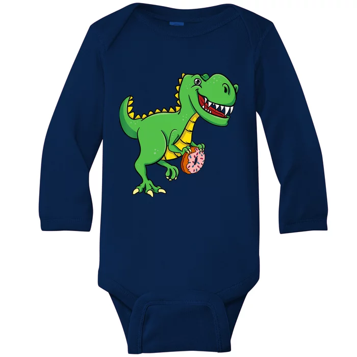 Donut T-Rex Doughnut Sprinkles Dinosaur Lover Sweet Dessert Baby Long Sleeve Bodysuit