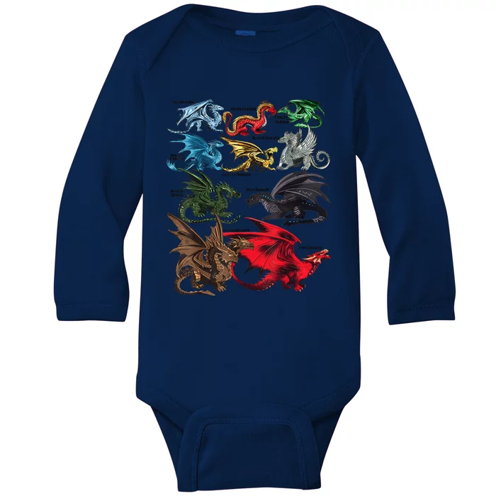 Dragon Types Dragon Lovers Women Men Gifts Baby Long Sleeve Bodysuit