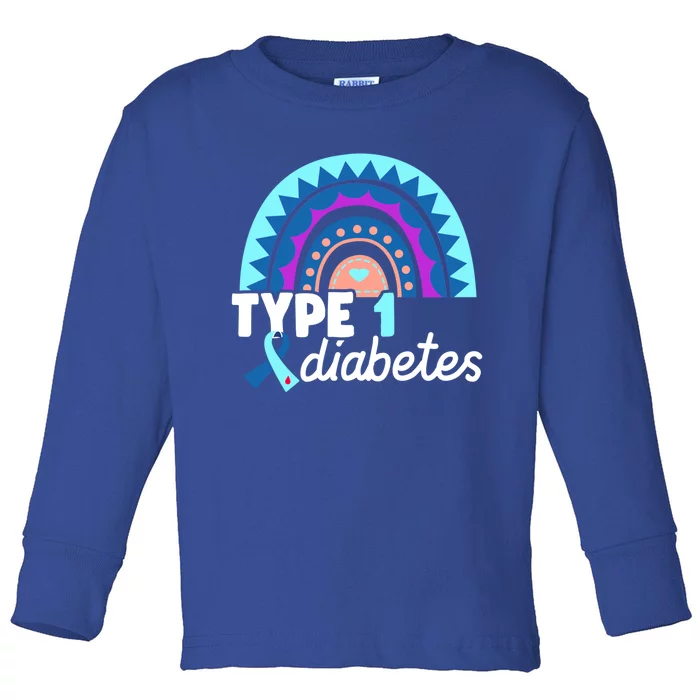 Diabetic T1d Dad Mom Rainbow Type 1 Diabetes Awareness Gift Toddler Long Sleeve Shirt