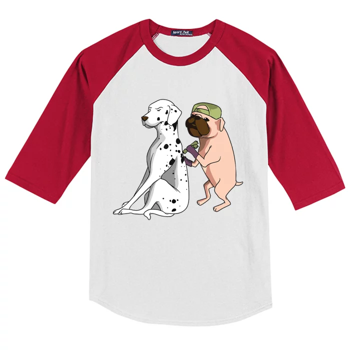 Dalmatian Tattoo Dog Lover Funny Pug Cute Dogs Kids Colorblock Raglan Jersey