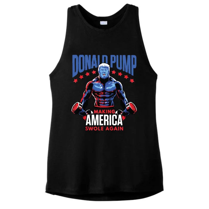 Donald Trump Election 2024 Donald Pump Make America Swole Again Ladies Tri-Blend Wicking Tank