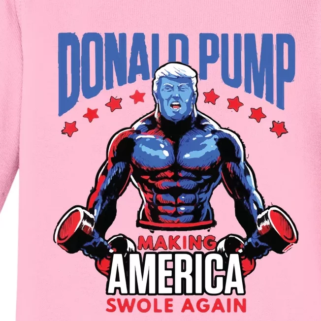 Donald Trump Election 2024 Donald Pump Make America Swole Again Baby Long Sleeve Bodysuit