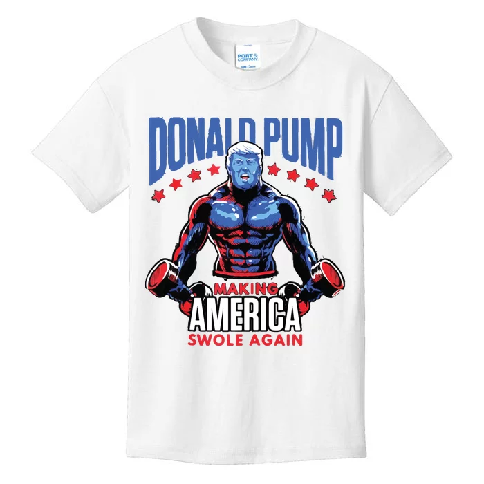 Donald Trump Election 2024 Donald Pump Make America Swole Again Kids T-Shirt