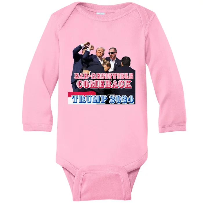 Donald Trump Ear Resistible Comeback Trump 2024 Baby Long Sleeve Bodysuit