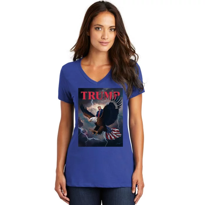 Donald Trump Eagle Usa President 2024 Take America Back Maga Funny Gift Women's V-Neck T-Shirt