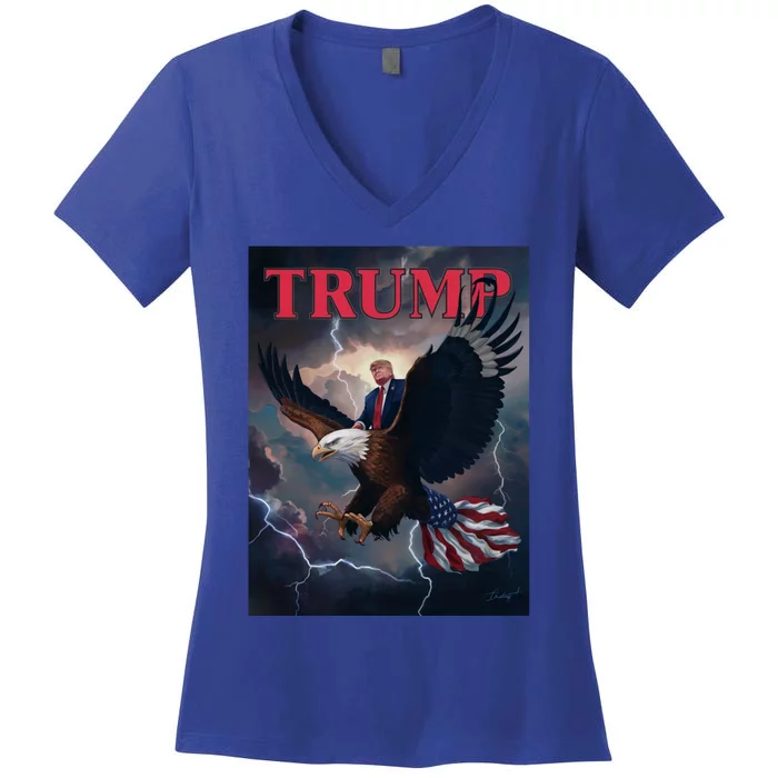 Donald Trump Eagle Usa President 2024 Take America Back Maga Funny Gift Women's V-Neck T-Shirt