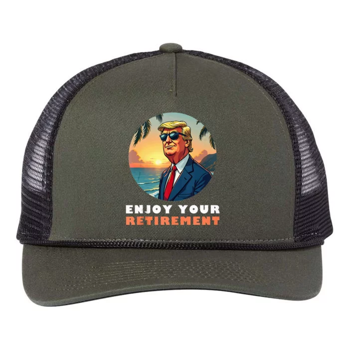 Donald Trump Enjoy Your Retirement Retiree Retired Trump Retro Rope Trucker Hat Cap