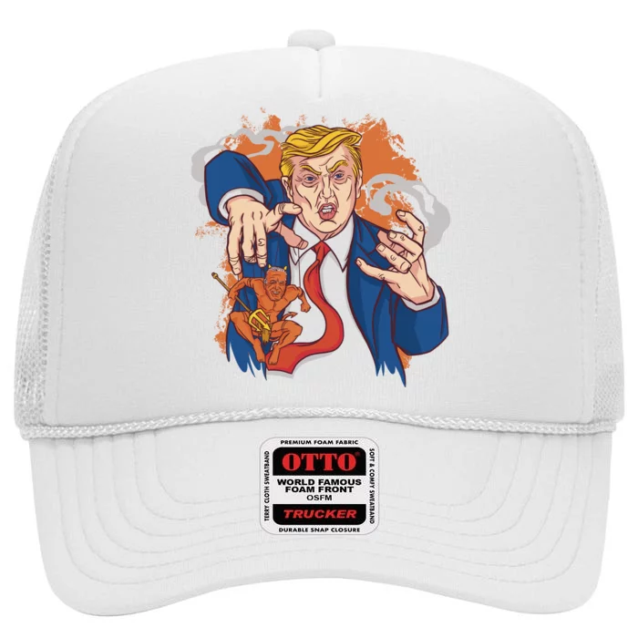 Donald Trump Evil Biden High Crown Mesh Trucker Hat