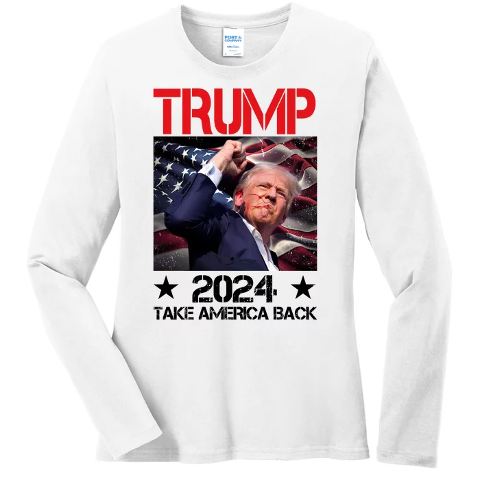 Donald Trump Fist Pump Take America Back 2024 Usa Ladies Long Sleeve Shirt