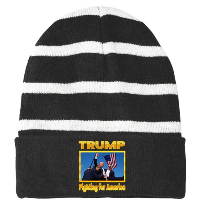 Donald Trump Fighting For America Striped Beanie with Solid Band