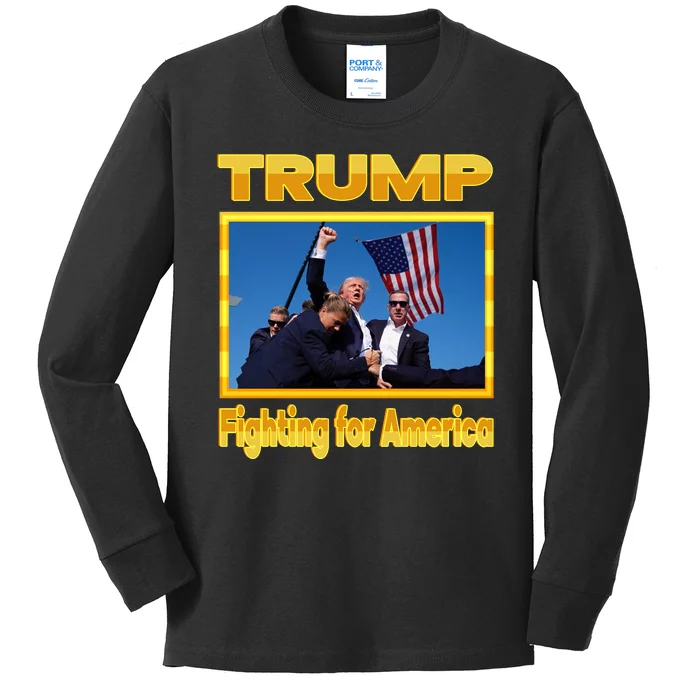 Donald Trump Fighting For America Kids Long Sleeve Shirt