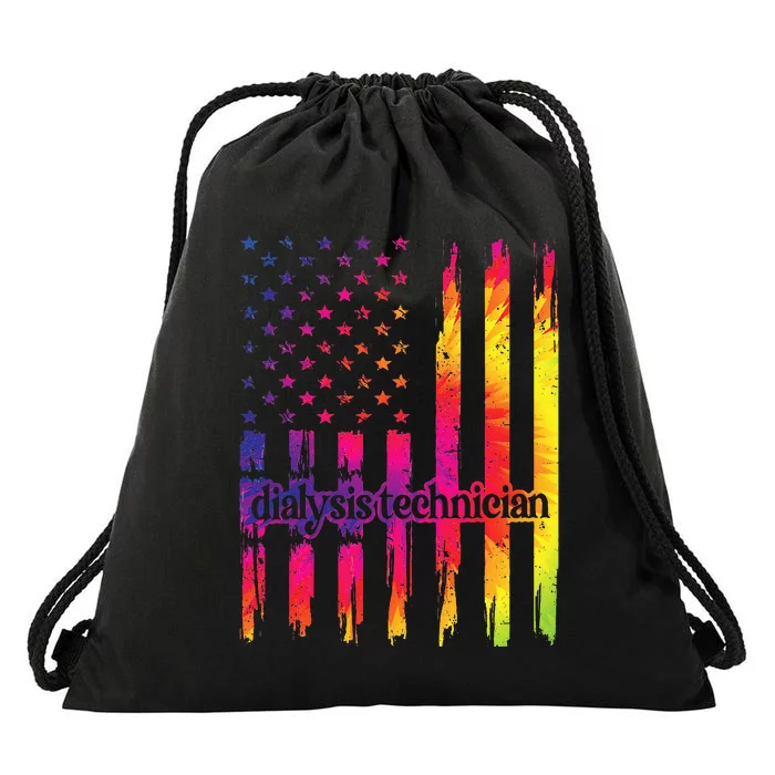 Dialysis Technician Flag USA Tie Dye Dialysis Tech Nurse Drawstring Bag