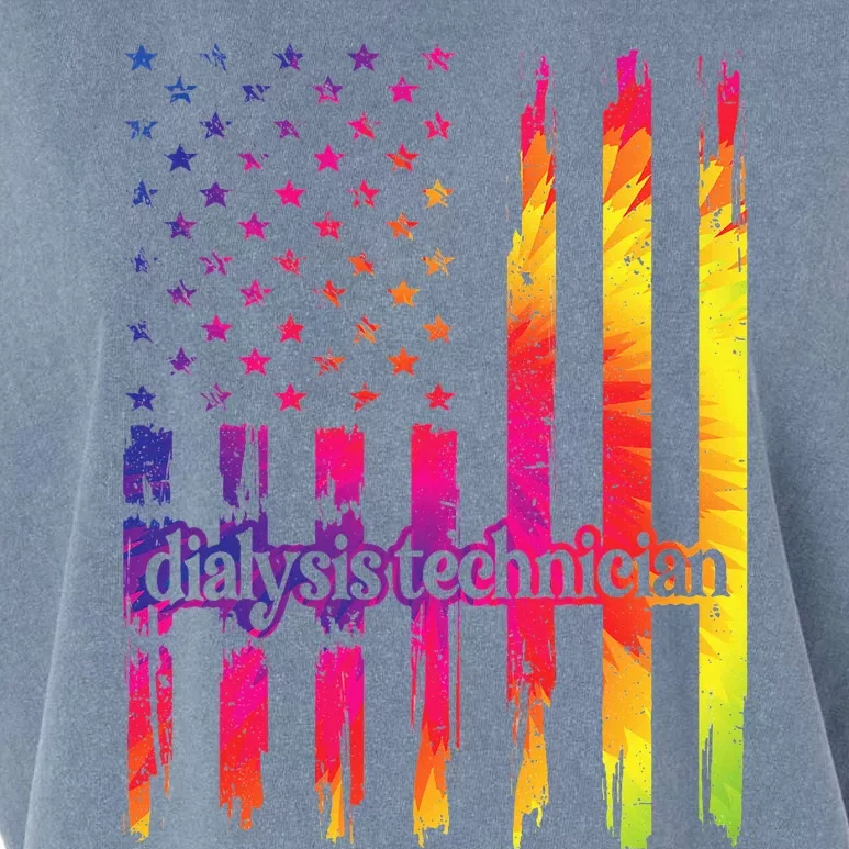 Dialysis Technician Flag USA Tie Dye Dialysis Tech Nurse Garment-Dyed Women's Muscle Tee