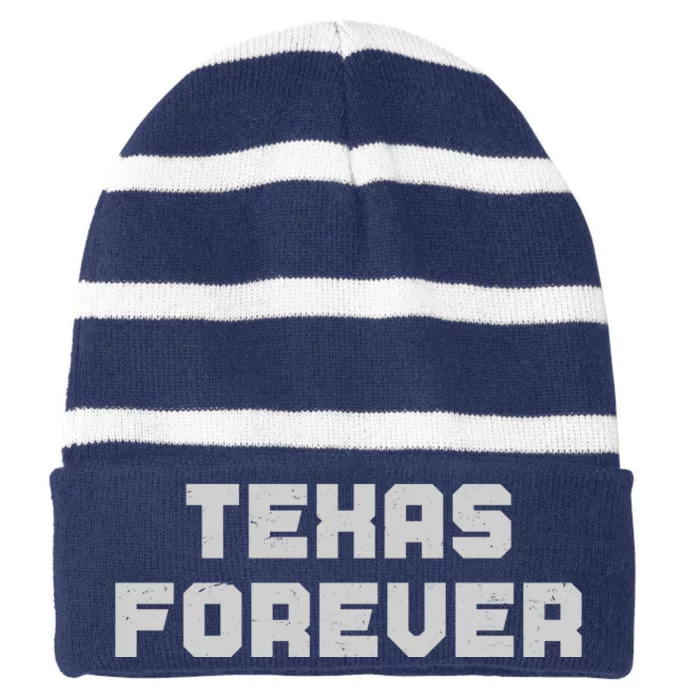 Distressed Texas Forever Striped Beanie with Solid Band