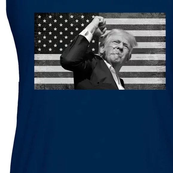 Donald Trump Fight Freedom Usa Flag Ladies Essential Flowy Tank