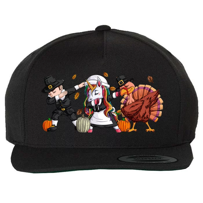 Dabbing Thanksgiving Funny Unicorn Turkey Thanksgiving Gift Wool Snapback Cap