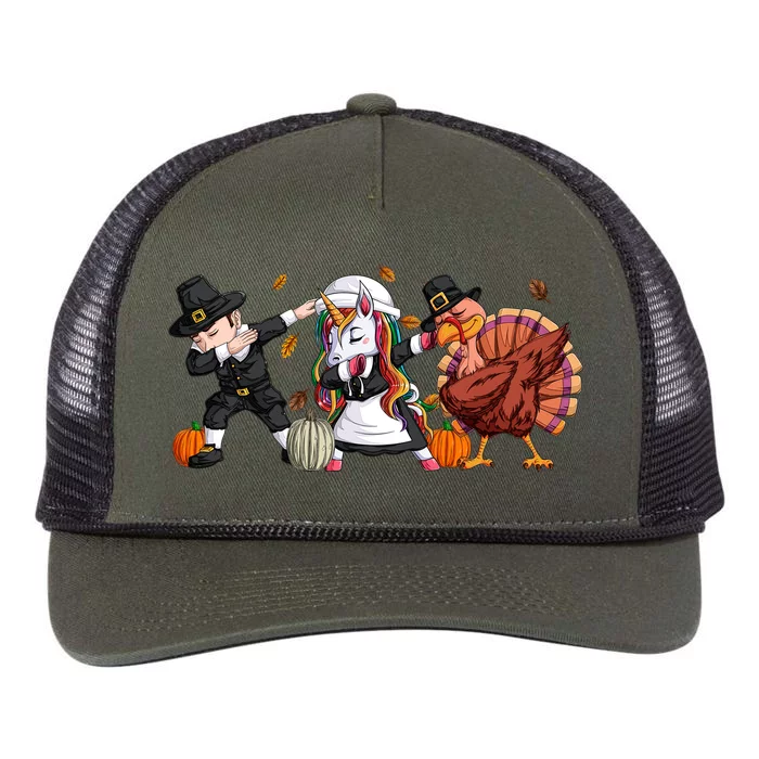 Dabbing Thanksgiving Funny Unicorn Turkey Thanksgiving Gift Retro Rope Trucker Hat Cap