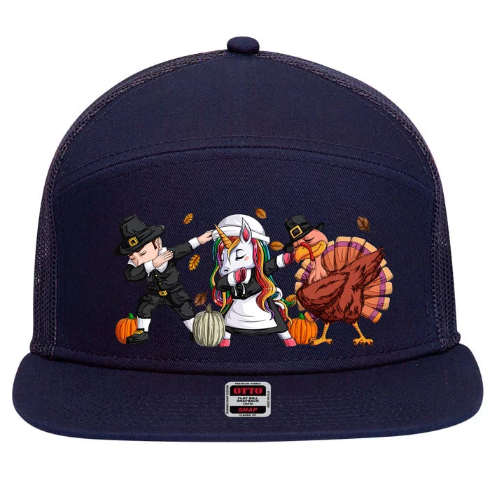 Dabbing Thanksgiving Funny Unicorn Turkey Thanksgiving Gift 7 Panel Mesh Trucker Snapback Hat