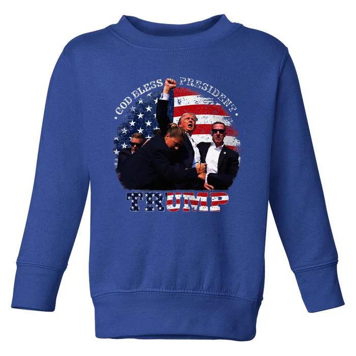 Donald Trump Fight Fist Shot 2024 God Bless President Trump Toddler Sweatshirt