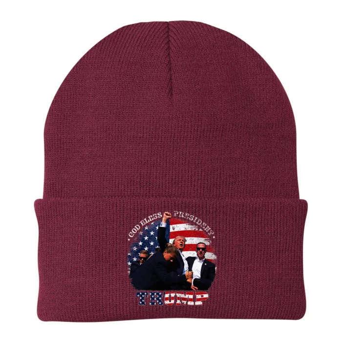 Donald Trump Fight Fist Shot 2024 God Bless President Trump Knit Cap Winter Beanie