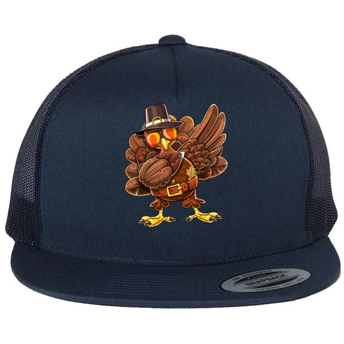 Dabbing Turkey Funny Thanksgiving Pilgrim Costume Gift Gift Flat Bill Trucker Hat