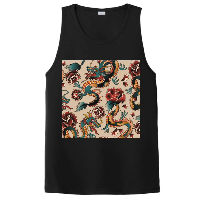 Dragon Tattoo Floral Pattern Performance Tank